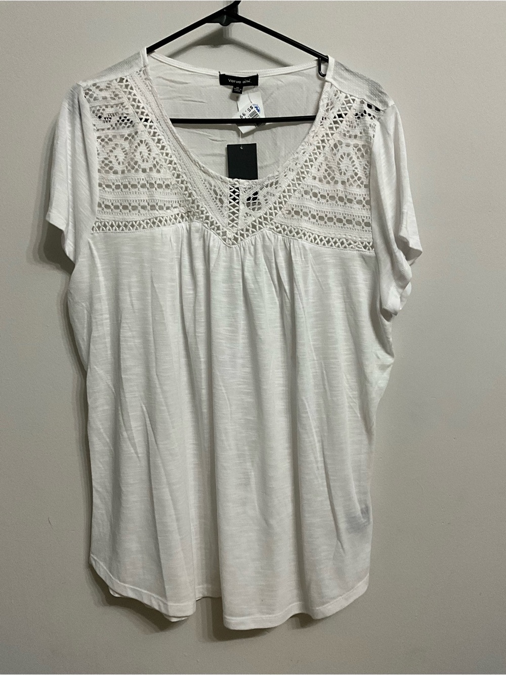 Verve Ami White Crochet Yoke Short Sleeve Tunic
